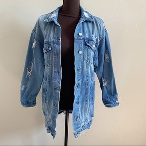 Drop Shoulder Ripped Oversized Denim Jacket